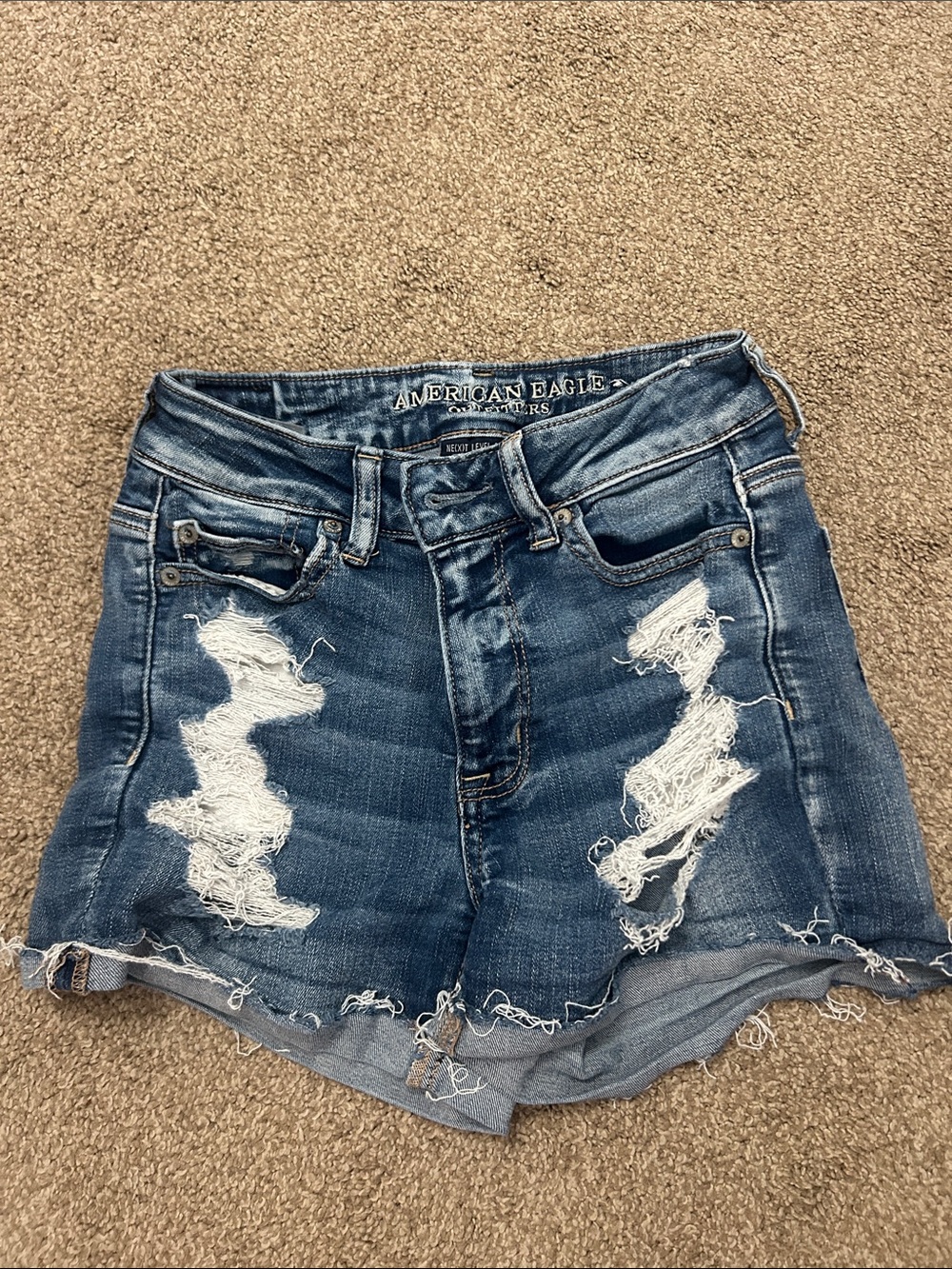 American Eagle Outfitters Ripped Denim Mini Shorts - Dark Blue